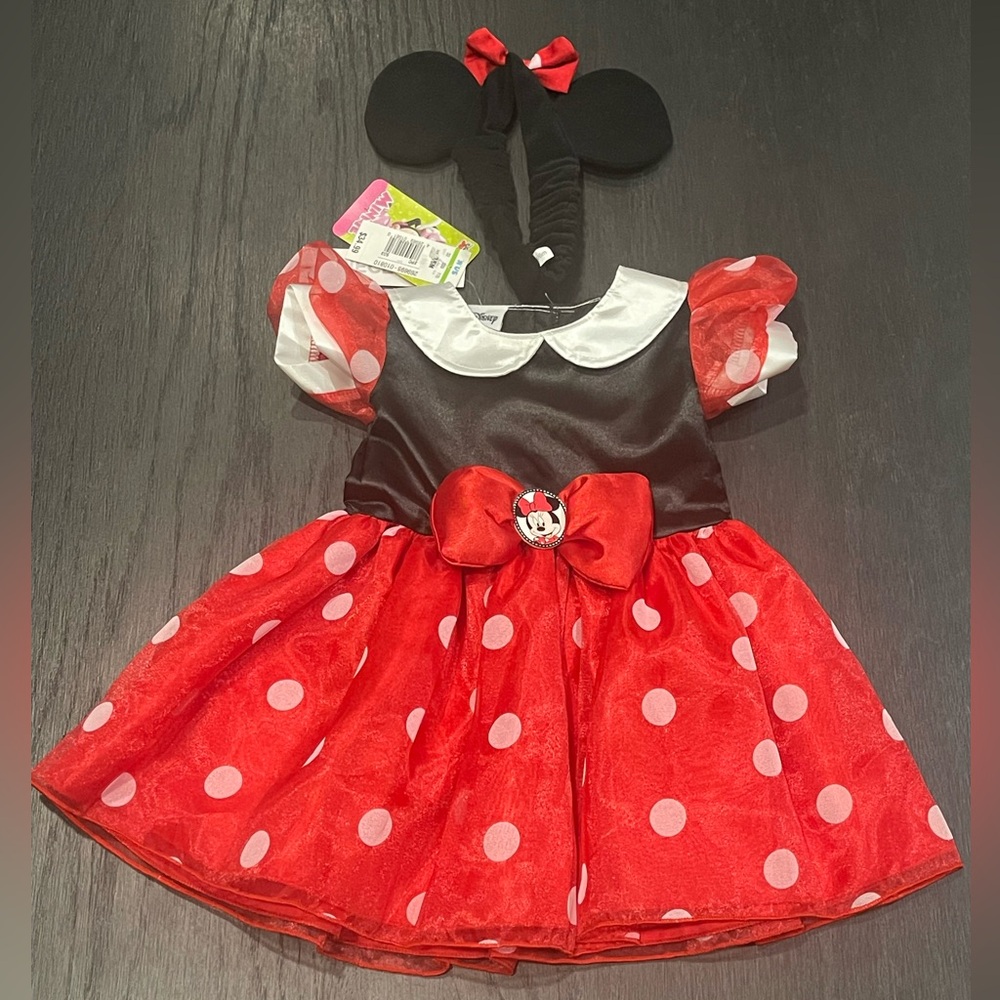 New Disney Minnie Mouse Costume Dress Headband Baby 3-6 Months